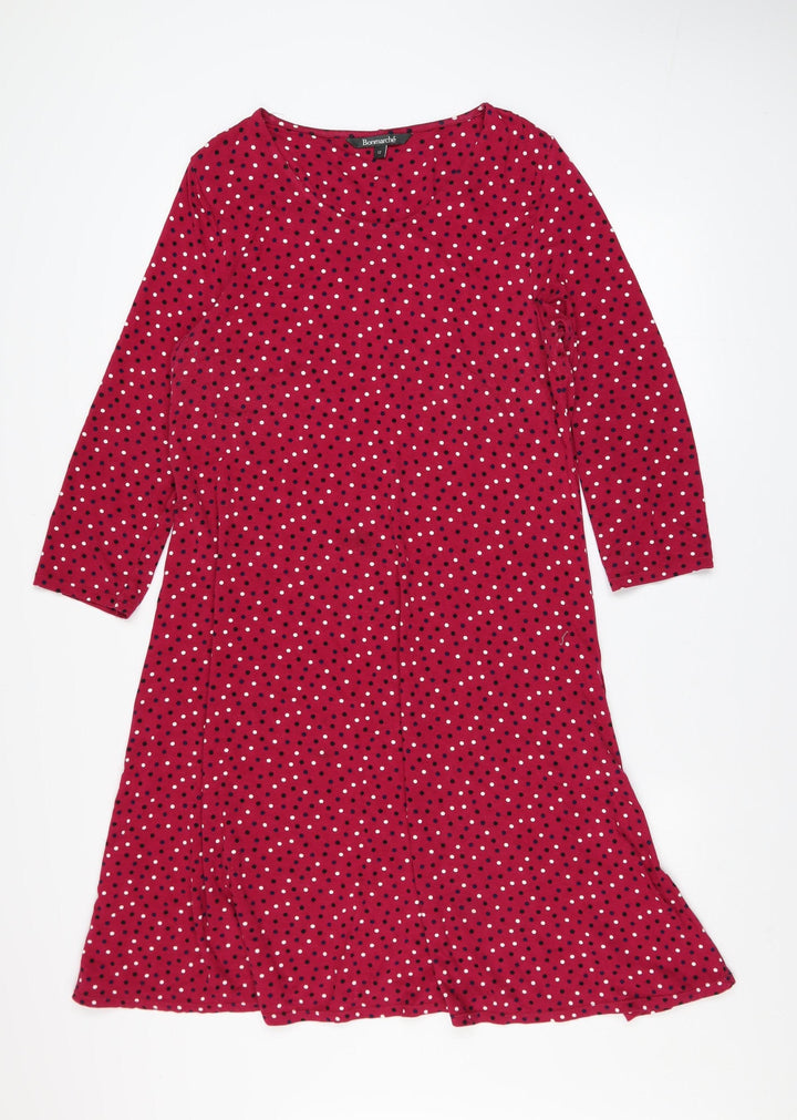 Bonmarché Women’s Red Polka Dot A-Line Knee Length Dress Size 12