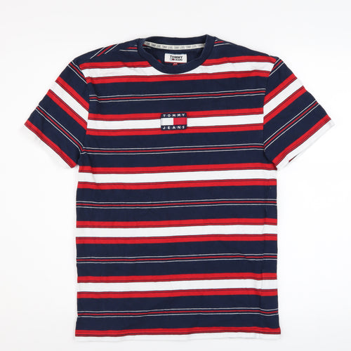 Tommy Jeans Men's Multicoloured Striped Cotton Crew Neck T-Shirt XS