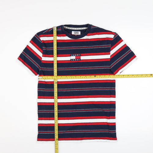 Tommy Jeans Men's Multicoloured Striped Cotton Crew Neck T-Shirt XS
