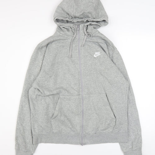 Nike Men's Grey Full Zip Hoodie Size L Cotton Blend Sweatshirt