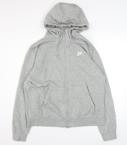 Nike Men's Grey Full Zip Hoodie Size L Cotton Blend Sweatshirt