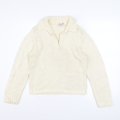 Next Women Ivory Collared Chunky Knit Cotton Pullover Jumper Size S