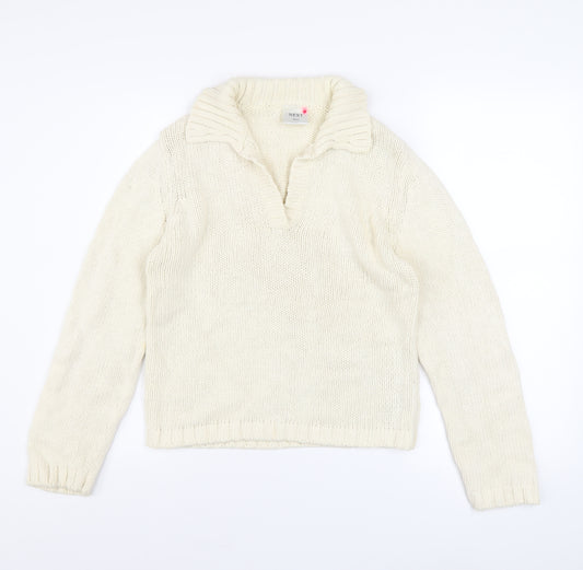 Next Women Ivory Collared Chunky Knit Cotton Pullover Jumper Size S