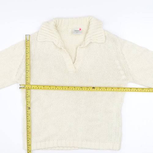 Next Women Ivory Collared Chunky Knit Cotton Pullover Jumper Size S