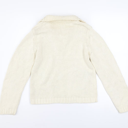Next Women Ivory Collared Chunky Knit Cotton Pullover Jumper Size S