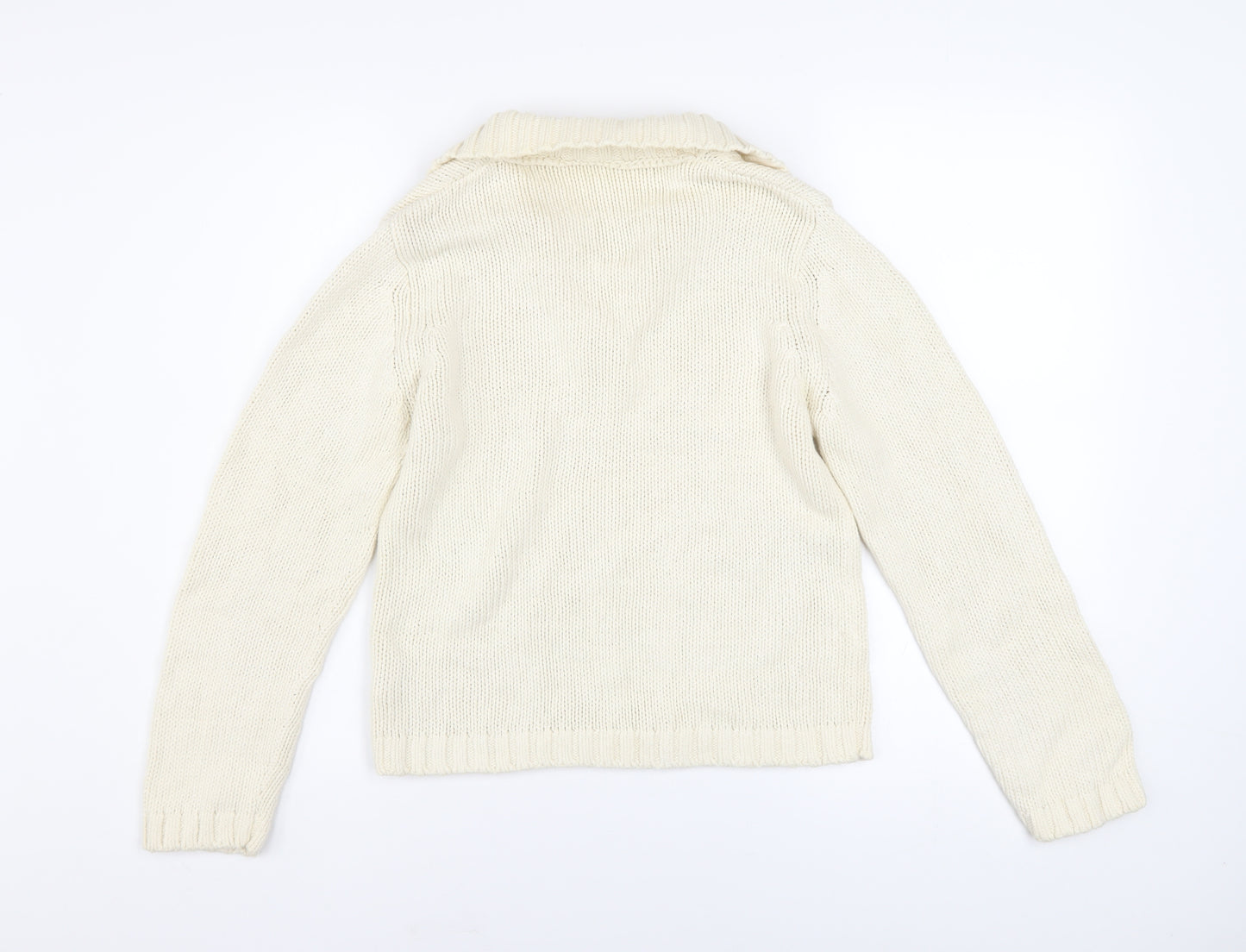 Next Women Ivory Collared Chunky Knit Cotton Pullover Jumper Size S