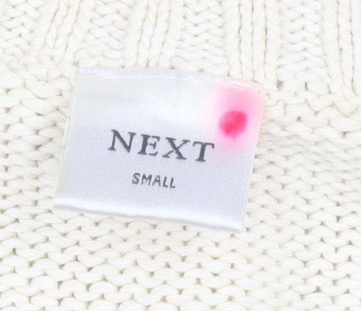 Next Women Ivory Collared Chunky Knit Cotton Pullover Jumper Size S