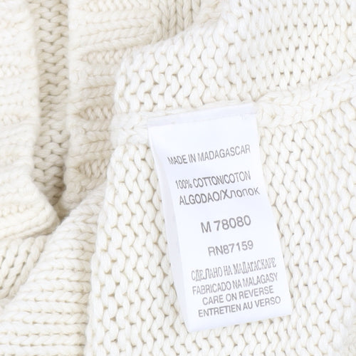 Next Women Ivory Collared Chunky Knit Cotton Pullover Jumper Size S