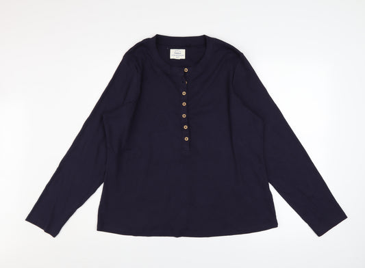 Next Women Blue Long Sleeve Henley Button-Up Top Size 22