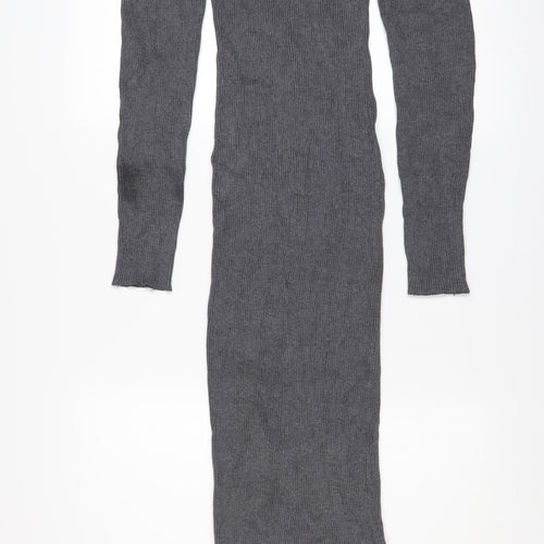 H&M Women’s Grey Long Sleeve Bodycon Knit Dress Size S