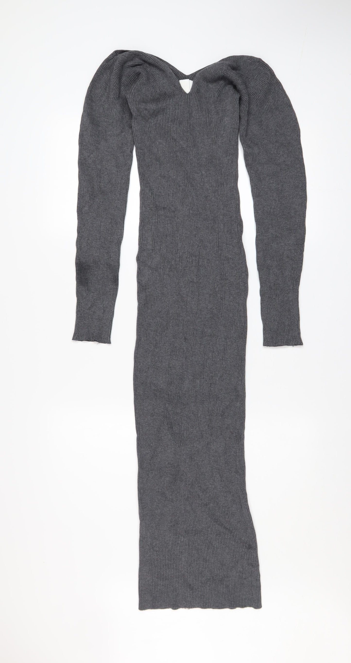 H&M Women’s Grey Long Sleeve Bodycon Knit Dress Size S
