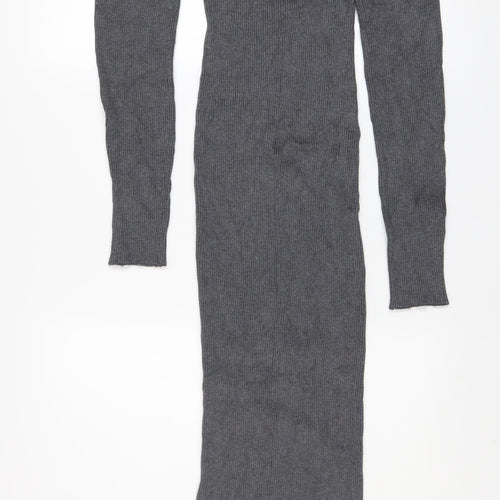 H&M Women’s Grey Long Sleeve Bodycon Knit Dress Size S