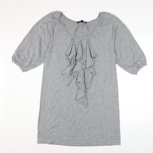 Coast Women Grey Size 14 Ruffle Front Shift Dress