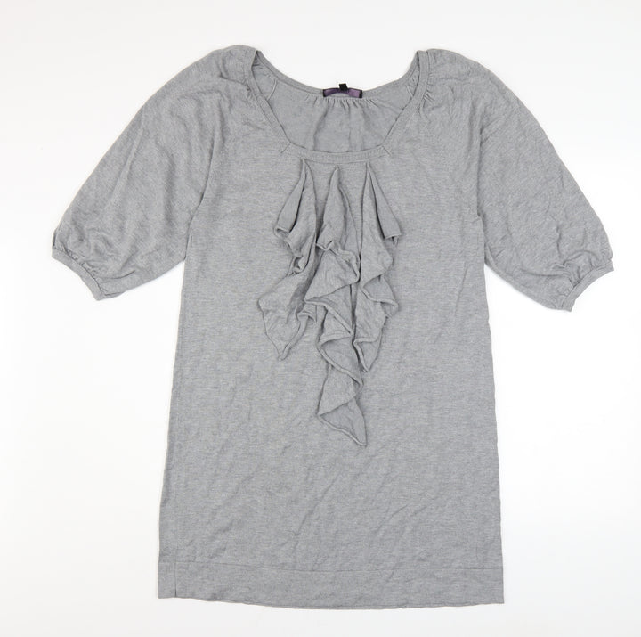 Coast Women Grey Size 14 Ruffle Front Shift Dress
