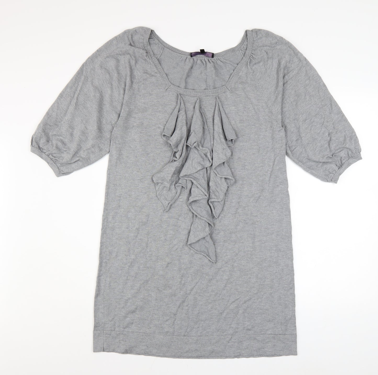 Coast Women Grey Size 14 Ruffle Front Shift Dress