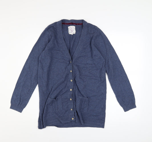 Mantaray Women Blue Cardigan Size 14 Cotton Blend Long Sleeve Knit