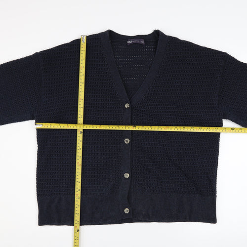 Marks and Spencer Women Blue L Open-Knit Cotton Cardigan
