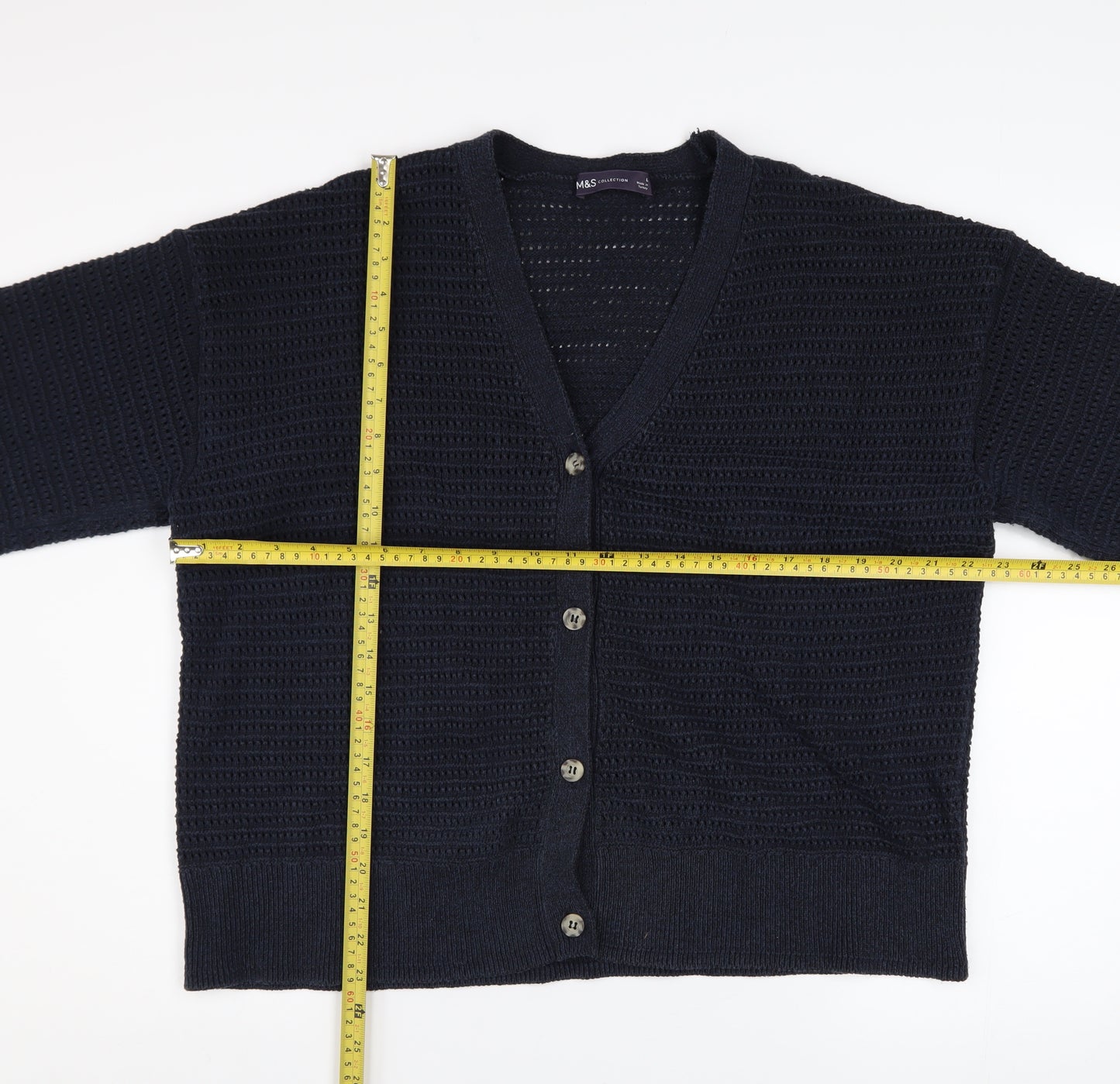 Marks and Spencer Women Blue L Open-Knit Cotton Cardigan