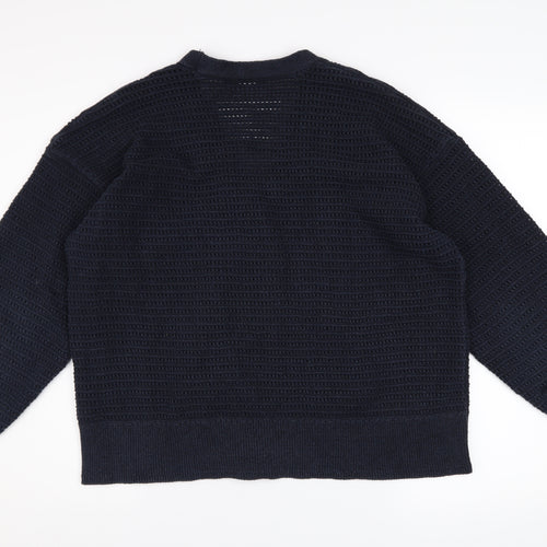 Marks and Spencer Women Blue L Open-Knit Cotton Cardigan
