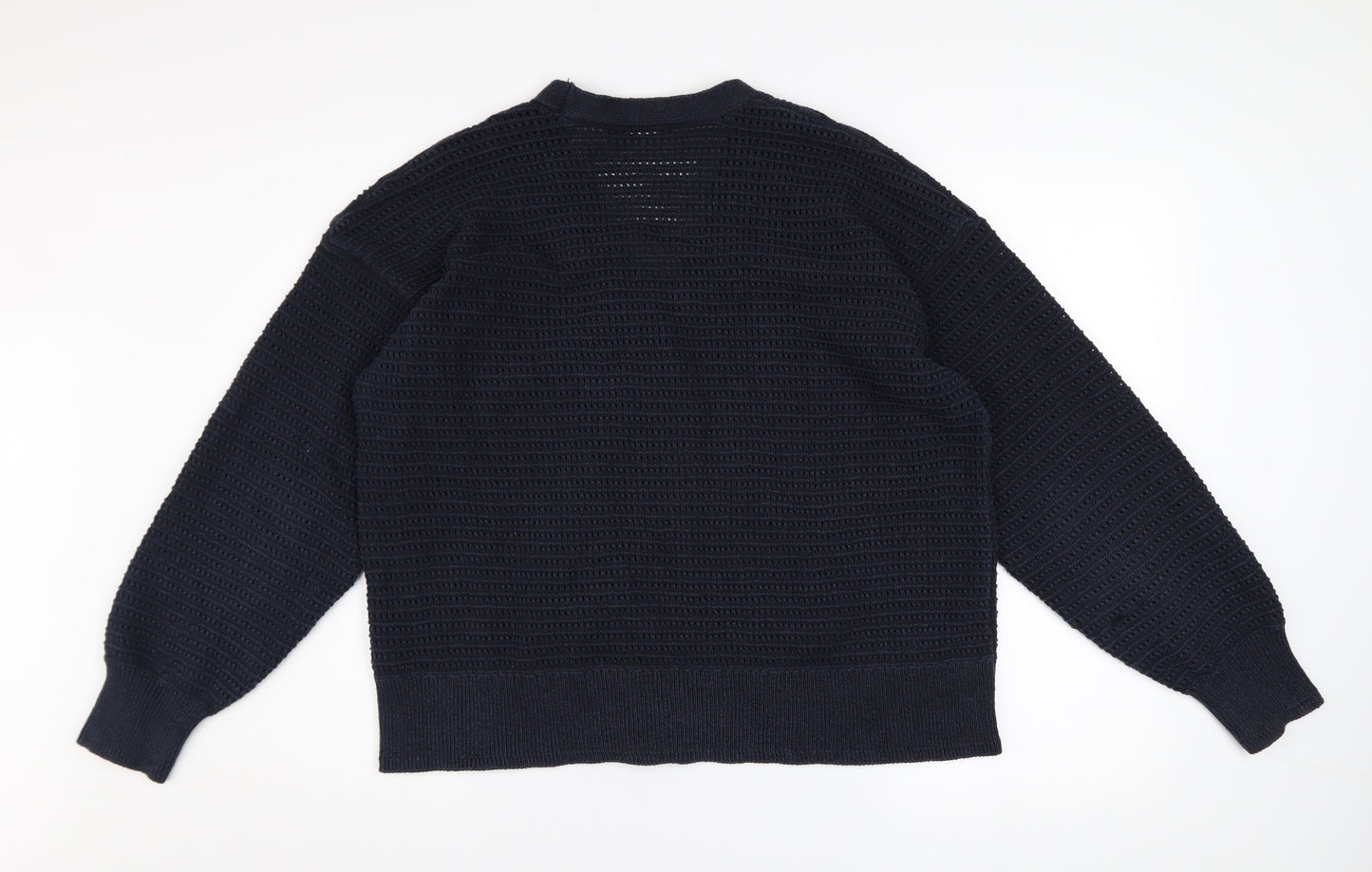 Marks and Spencer Women Blue L Open-Knit Cotton Cardigan