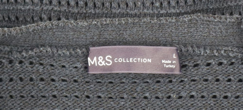 Marks and Spencer Women Blue L Open-Knit Cotton Cardigan