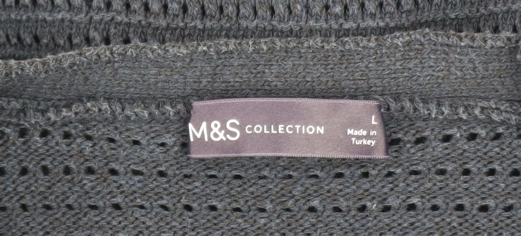Marks and Spencer Women Blue L Open-Knit Cotton Cardigan