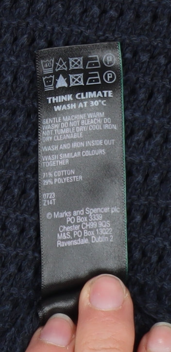 Marks and Spencer Women Blue L Open-Knit Cotton Cardigan