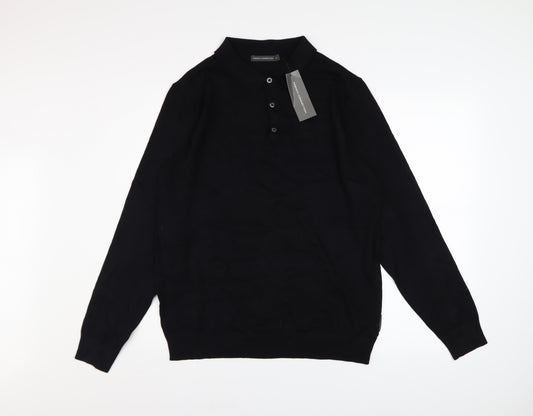French Connection Men's Black XL Henley Collared Jumper