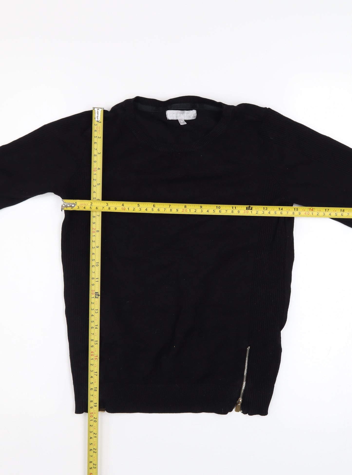 Red Herring Women’s Black Zip Hem Crew Neck Jumper Size 10