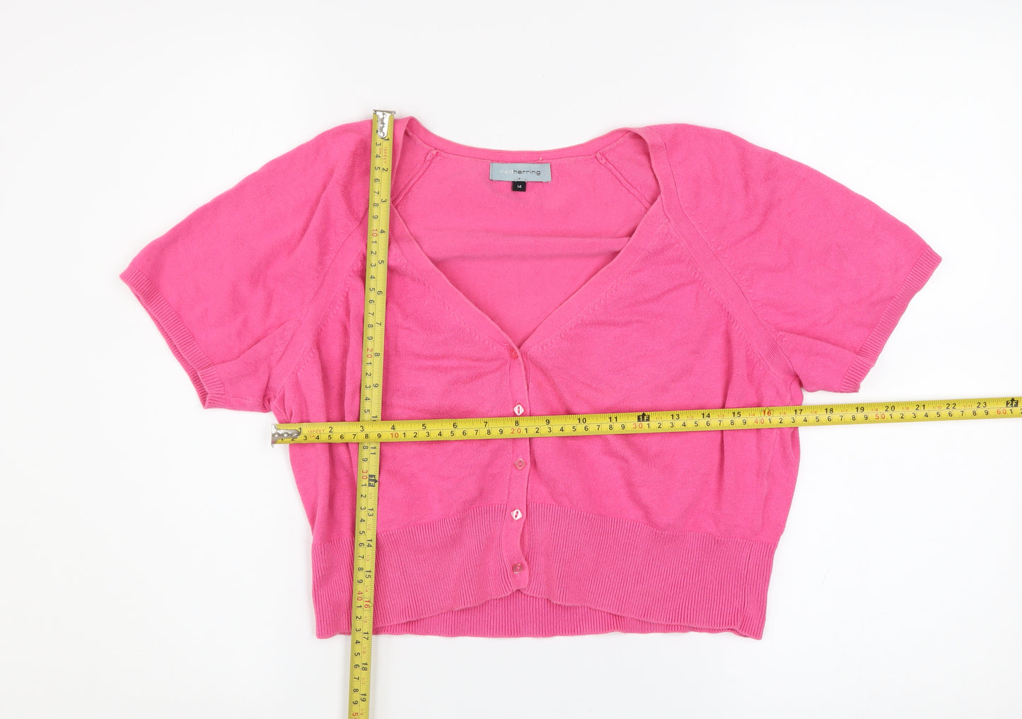 Red Herring Women Pink Short Sleeve V-Neck Cardigan Size 14