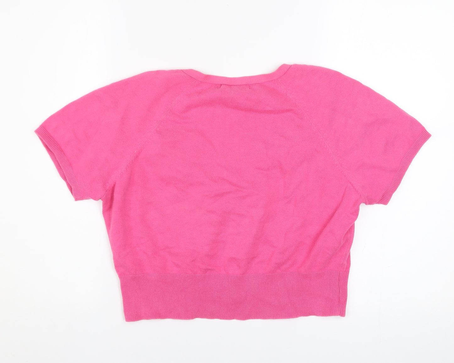 Red Herring Women Pink Short Sleeve V-Neck Cardigan Size 14
