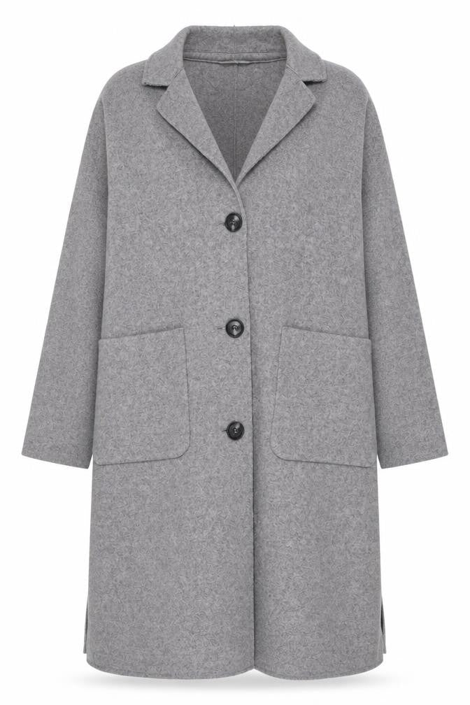 Front view of ESPRIT women’s grey wool blend long overcoat, size M