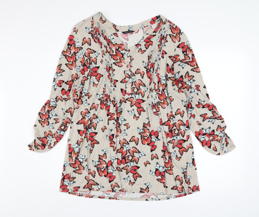 Roman Women’s Beige Butterfly Print Jersey Tunic Blouse UK Size 20