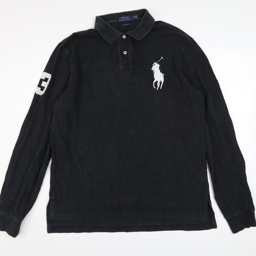 Ralph Lauren Men's Black Long Sleeve Custom Fit Rugby Shirt XL