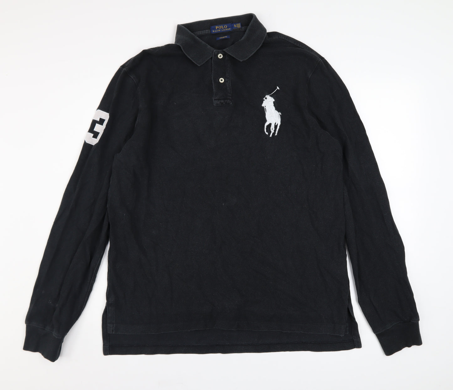 Ralph Lauren Men's Black Long Sleeve Custom Fit Rugby Shirt XL