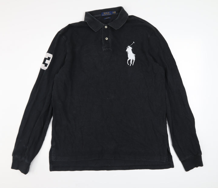 Ralph Lauren Men's Black Long Sleeve Custom Fit Rugby Shirt XL