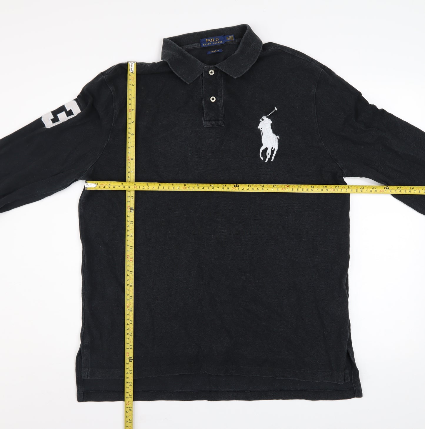 Ralph Lauren Men's Black Long Sleeve Custom Fit Rugby Shirt XL