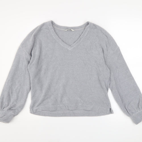 Marks and Spencer Women Grey V-Neck Knit Pullover Jumper Size S