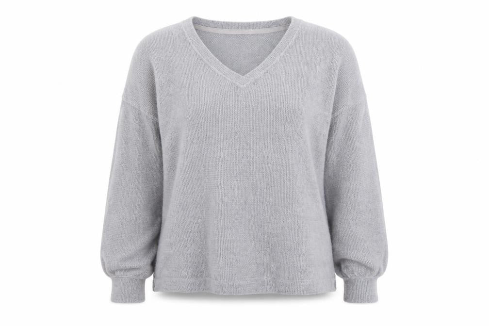 Front view of Marks & Spencer Women Grey V-Neck Knit jumper, size S