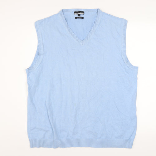 Austin Reed Mens Blue Cotton Cashmere V-Neck Sleeveless Jumper L
