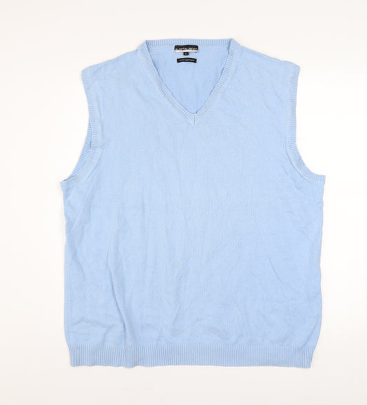 Austin Reed Mens Blue Cotton Cashmere V-Neck Sleeveless Jumper L