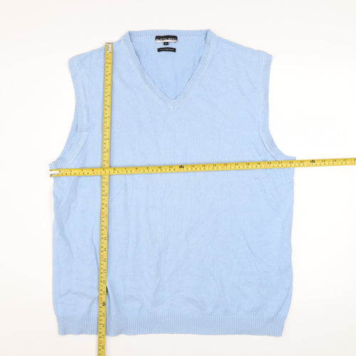 Austin Reed Mens Blue Cotton Cashmere V-Neck Sleeveless Jumper L