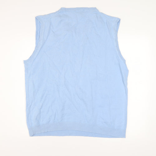 Austin Reed Mens Blue Cotton Cashmere V-Neck Sleeveless Jumper L