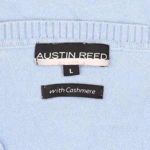 Austin Reed Mens Blue Cotton Cashmere V-Neck Sleeveless Jumper L