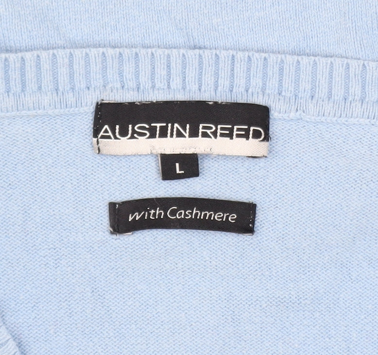 Austin Reed Mens Blue Cotton Cashmere V-Neck Sleeveless Jumper L