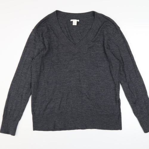 H&M Women’s Grey Merino Wool V-Neck Jumper Size 12