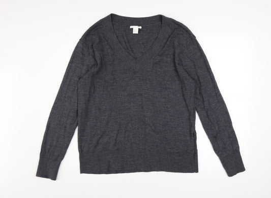 H&M Women’s Grey Merino Wool V-Neck Jumper Size 12
