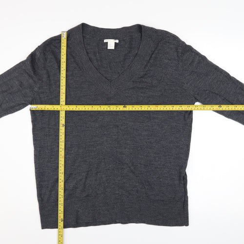 H&M Women’s Grey Merino Wool V-Neck Jumper Size 12
