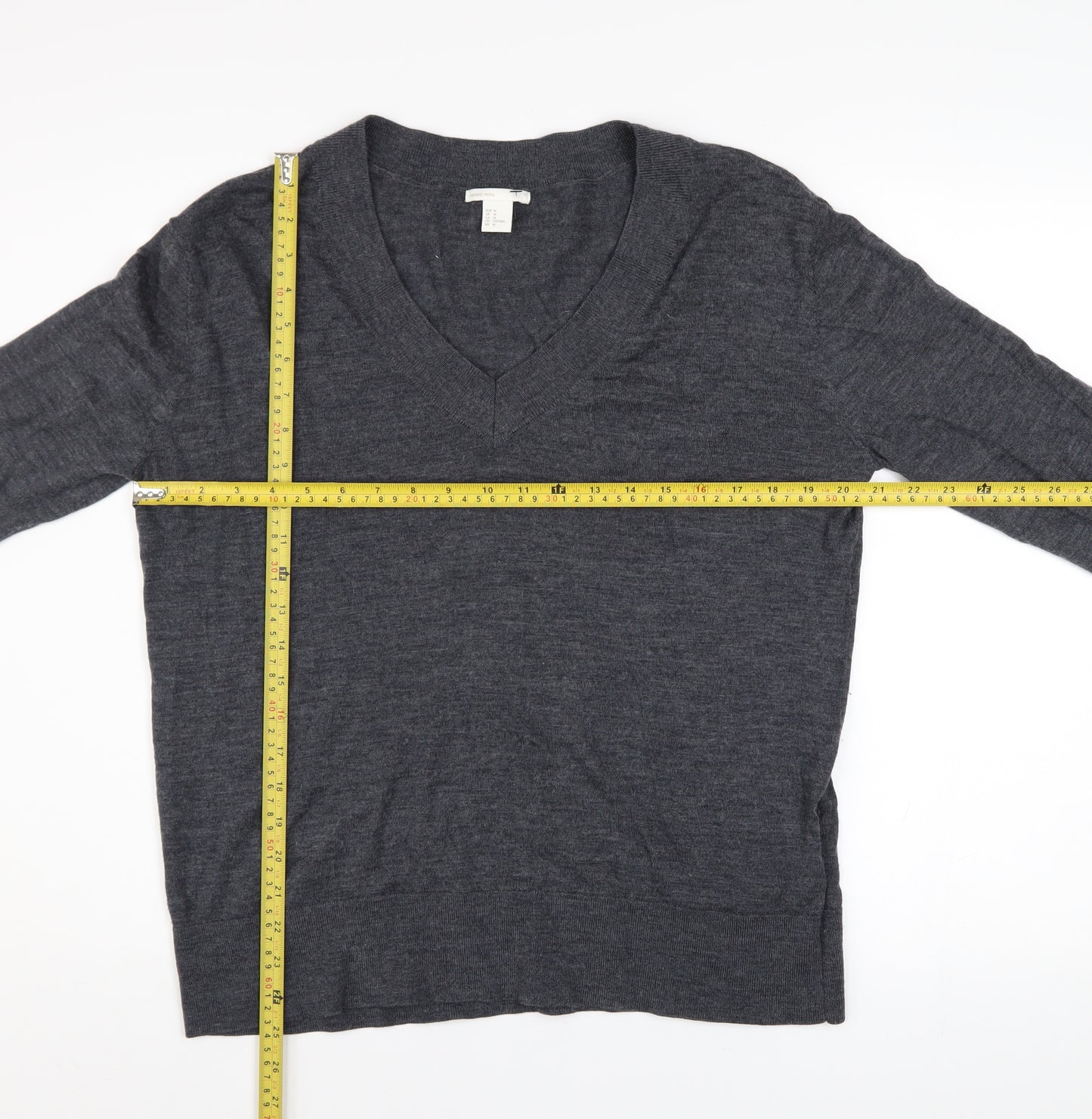 H&M Women’s Grey Merino Wool V-Neck Jumper Size 12