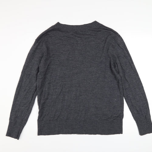 H&M Women’s Grey Merino Wool V-Neck Jumper Size 12
